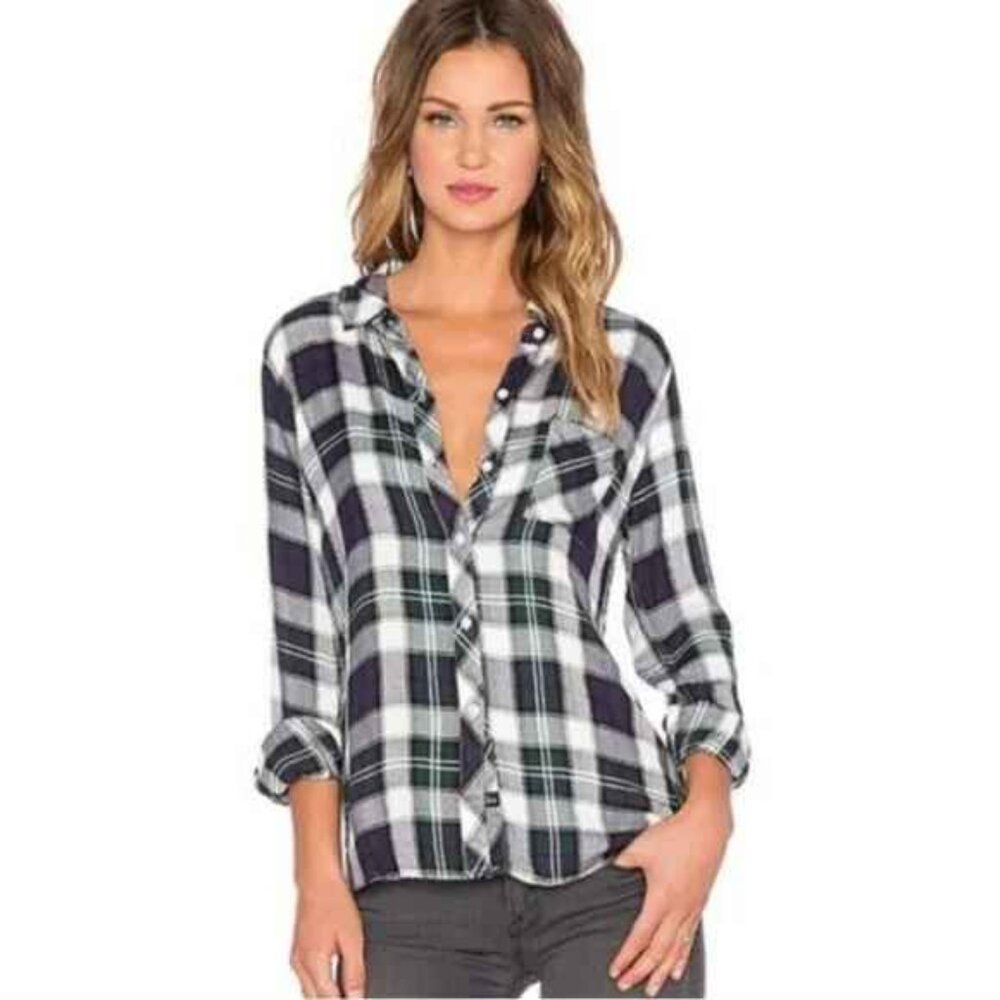 Rails hunter shirt in navy, green check plaid. Medium, like new